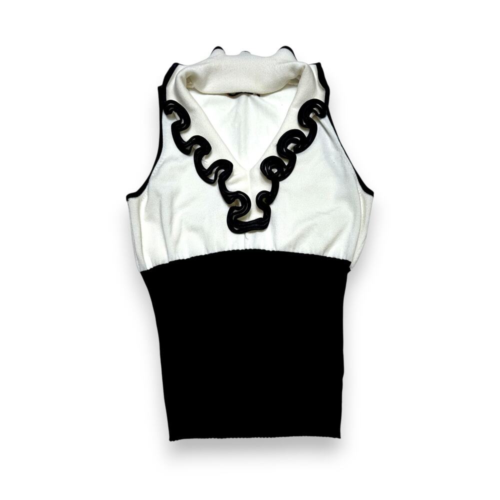 Belldini Black & White Sleeveless Knit Top With Ruffle Neck Size Large